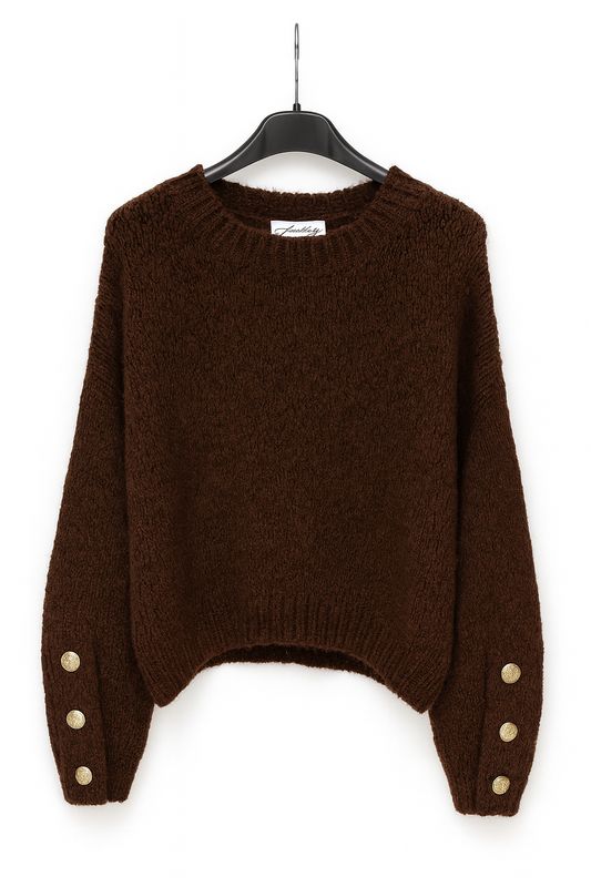 Ambika gebreide trui gouden knopen bruin 31912