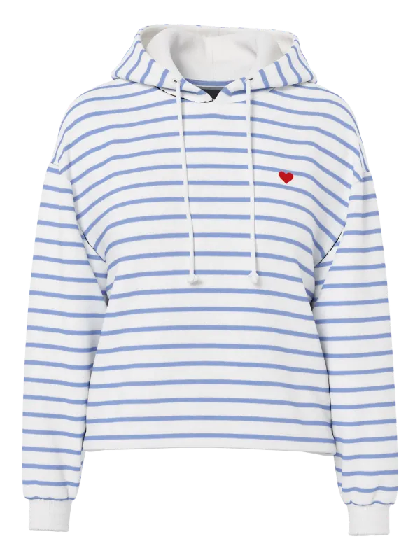 Pieces PCCHILLI LS HOODIE STRIPES EMB NOOS: Cloud Dancer/HYDRANGEA + HEART 17157