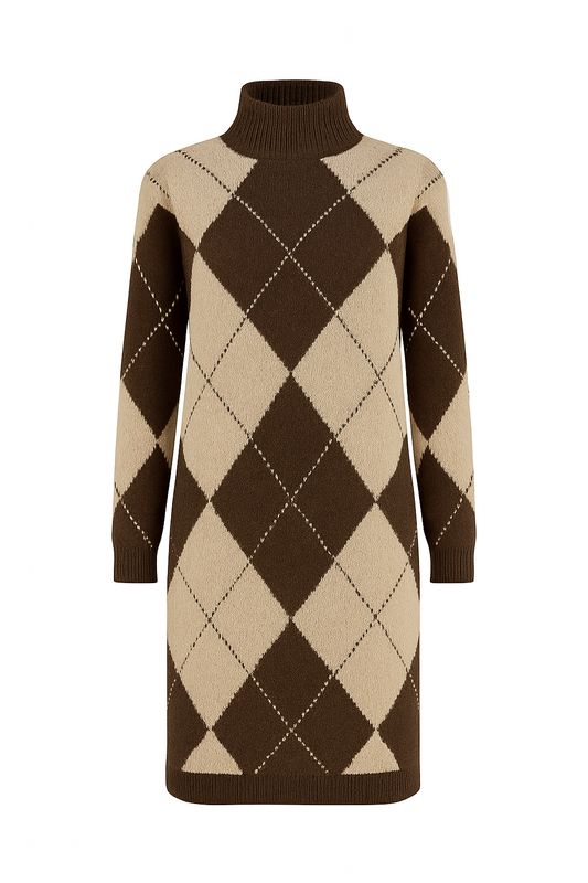 Nameless  Jurk Ruit Bruin/Beige 7100