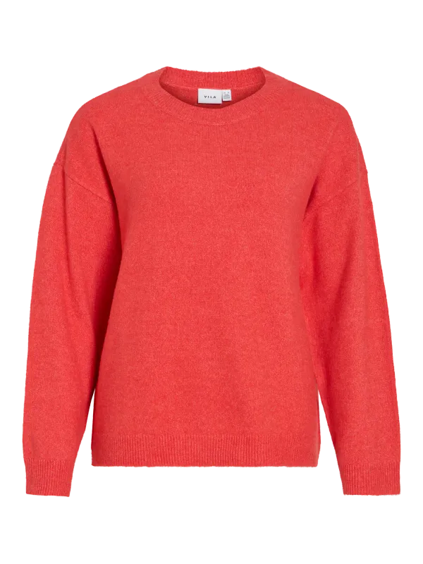 Vila VILIGA L/S O-NECK KNIT TOP - NOOS Hibiscus/MELANGE 14113016