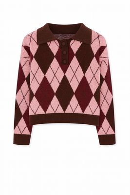 Sophie & Me polo sweater ruit choco/pink Jp-8313 Sophie & Me polo sweater ruit choco/pink Jp-8313