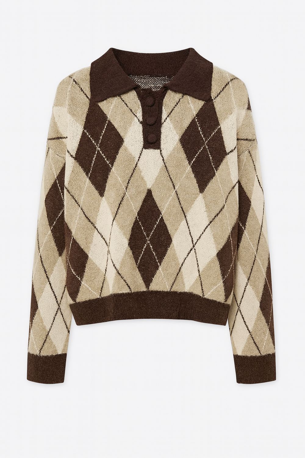 Sophie & Me polo sweater ruit choco/beige Jp-8313 Sophie & Me polo sweater ruit choco/beige Jp-8313