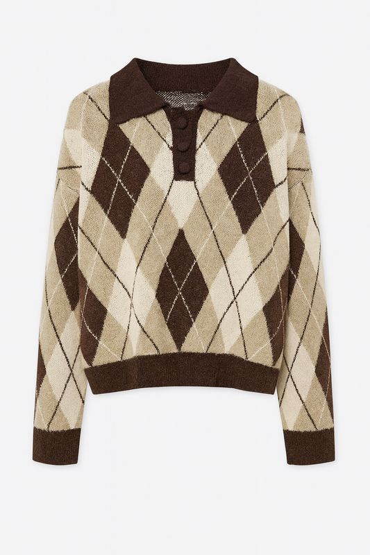 Sophie & Me polo sweater ruit choco/beige Jp-8313