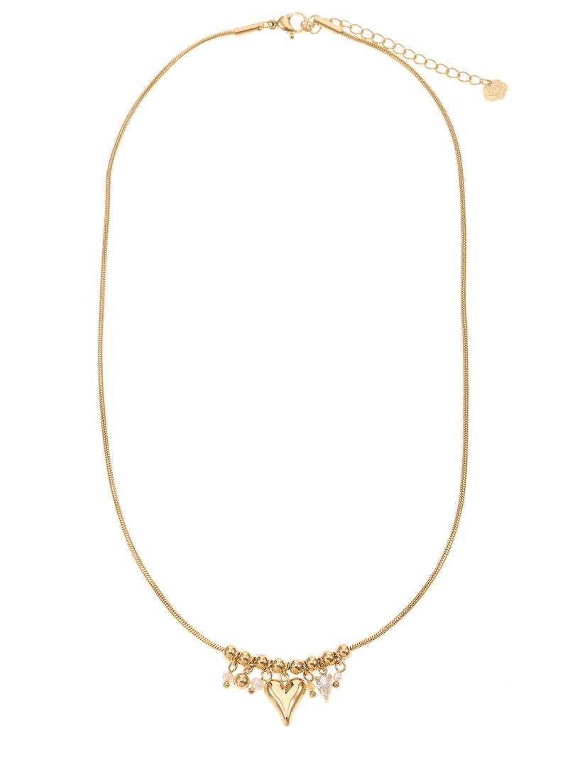 Rose & Camellia ketting met hartje en parel gold 11920-12a