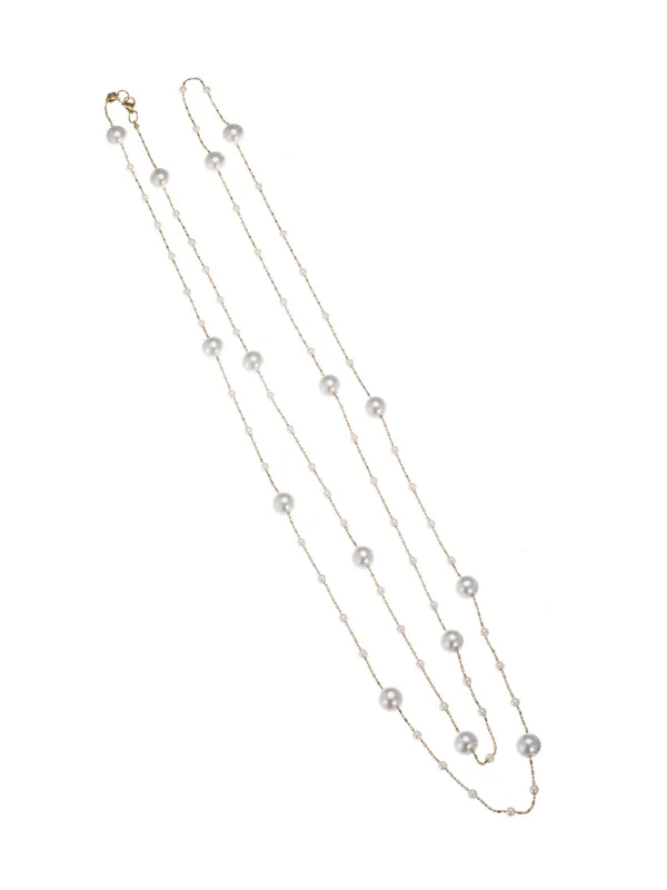 Rose & Camellia parel ketting lang Goud 11613-K