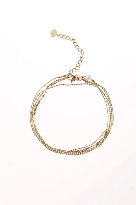 Rose & Camellia ketting met bolletjes en parel goud 11613-E4