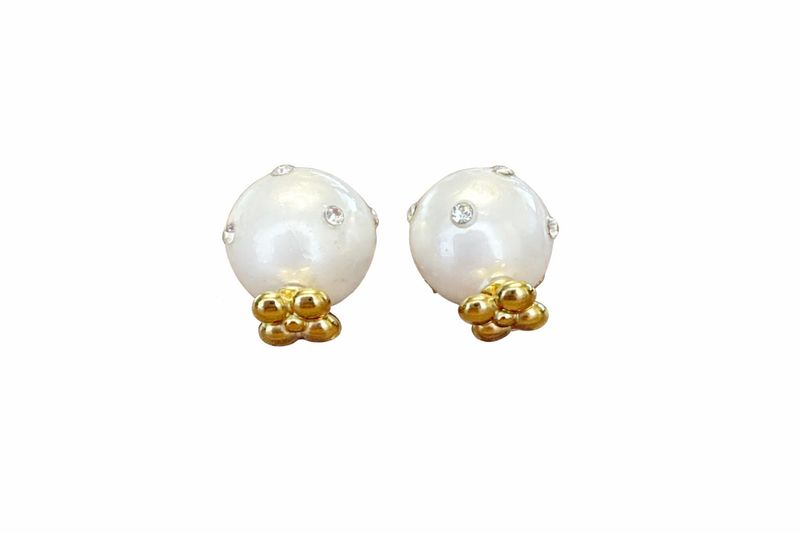 Rose & Camellia studs met klaver en parel achterkant Goud 11613-H4