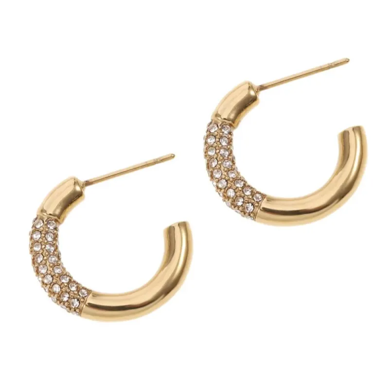 Rose & Camellia kleine oorring met stras goud 11613-F2