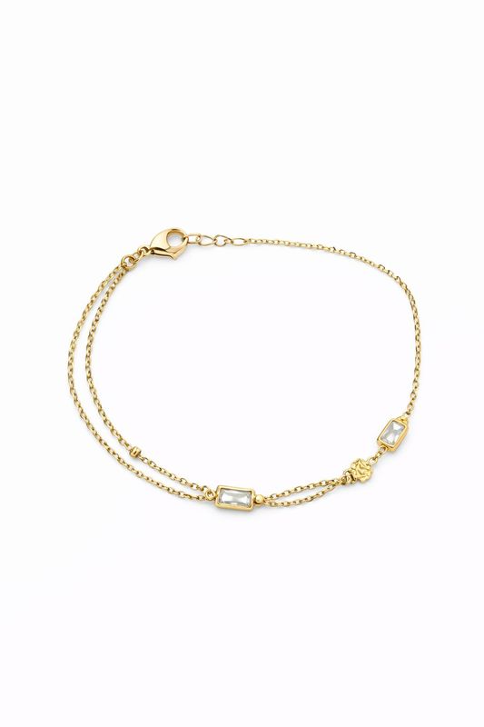 Rose & Camellia dubbele armband vierkante strassteen goud 11613-F1