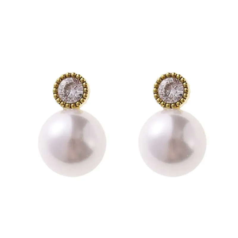 Rose & Camellia studs met diamantje en parel Goud 11613-H5