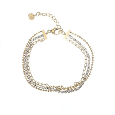 Rose & Camellia driedubbele armband met strass goud 11613-D5