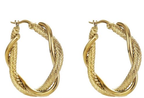 Rose & Camellia dubbele oorring gedraaid goud 11613-F4