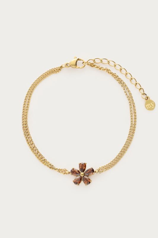 My Jewellery Bracelet dubble chain brown strass Gold MJ15284