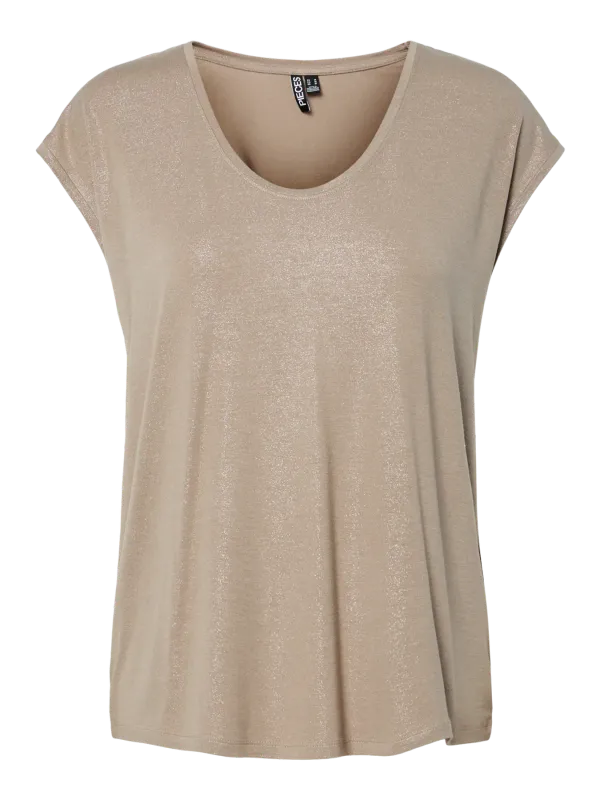 Pieces PCALICE SS GLITTER TEE JRS NOOS BC Greige/GLITTER SILVER 17162299