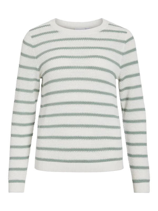 Vila VIDALO O-NECK L/S STRIPE KNIT TOP- : White Alyssum/BLUE S 14101685