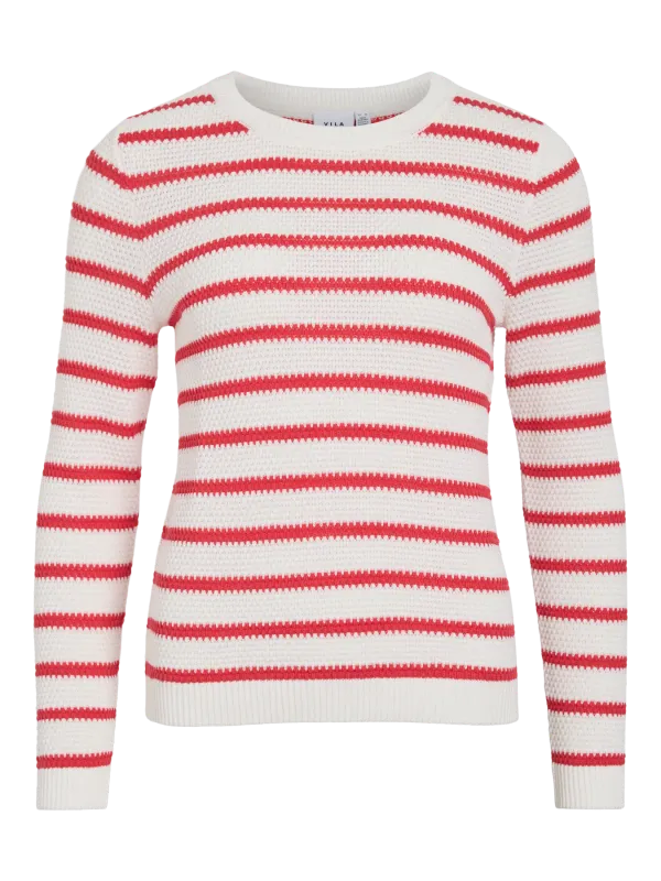 Vila VIDALO O-NECK L/S STRIPE KNIT TOP- : White Alyssum/HIBISC 14101685