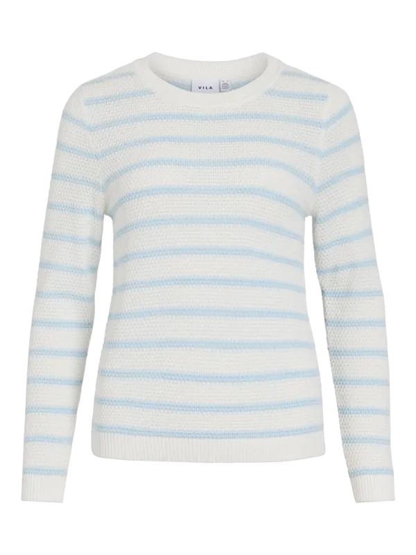 Vila VIDALO O-NECK L/S STRIPE KNIT TOP- : White Alyssum/NANTUC 14101685