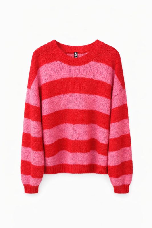 Pieces PCRASMINE LS O-NECK KNIT BC Savvy Red/Wild Orchid 17162165