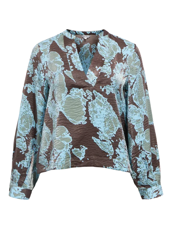 Object OBJYEVA L/S RE V-NECK TOP 142 Seal Brown/Air blue 23048101