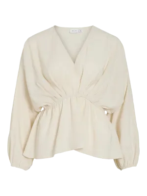 Vila VISELIA V-NECK L/S PEPLUM TOP/BFS Birch 14113224