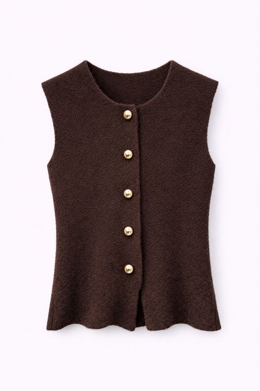 ​Ambika Mouwloos Vest Knoop Goud Bruin