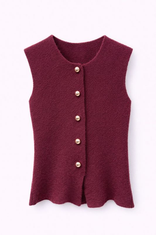 Ambika Mouwloos Vest Knoop Goud Bordeaux