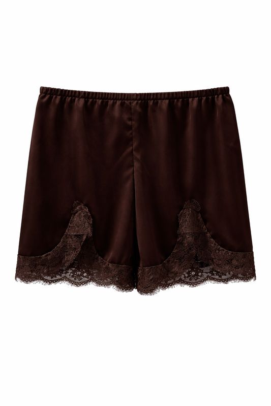 65512 Satijnen short met kant Bruin