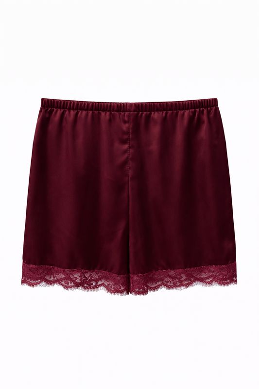 65512 Satijnen short met kant Bordeaux