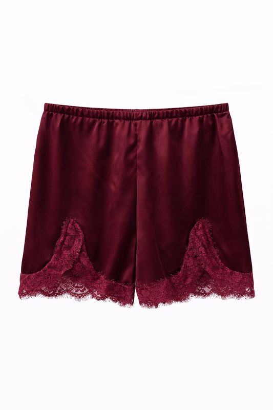 65512 Satijnen short met kant Bordeaux