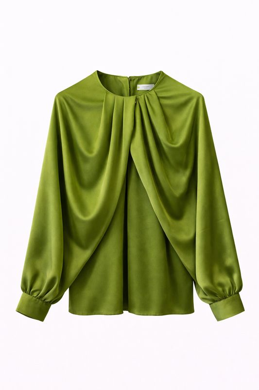 65527 Satijnen blouse ballon mouw - Ambika - green