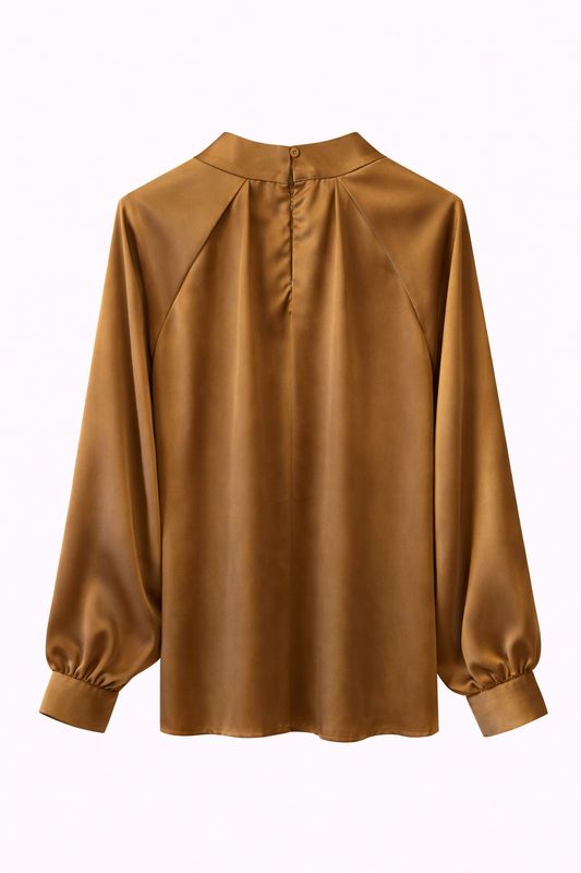 65527 Satijnen blouse ballon mouw - Ambika - bruin