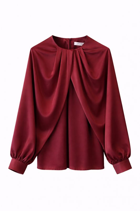 65527 Satijnen blouse ballon mouw - Ambika - burgundy