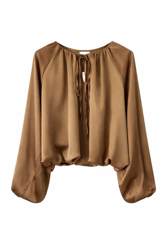 Ambika Satijnen Top Ballon Mouwen Cognac 65101
