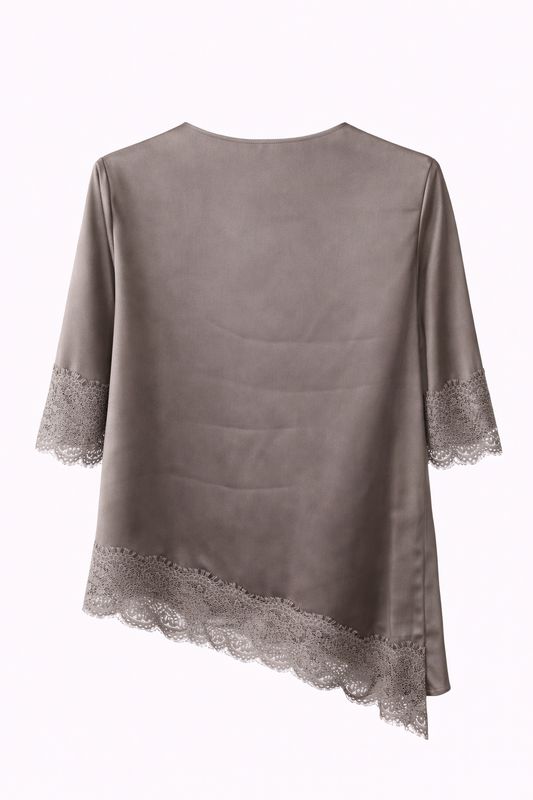 Ambika Asymmetrisch Satijnen Shirt Kant Taupe 65598