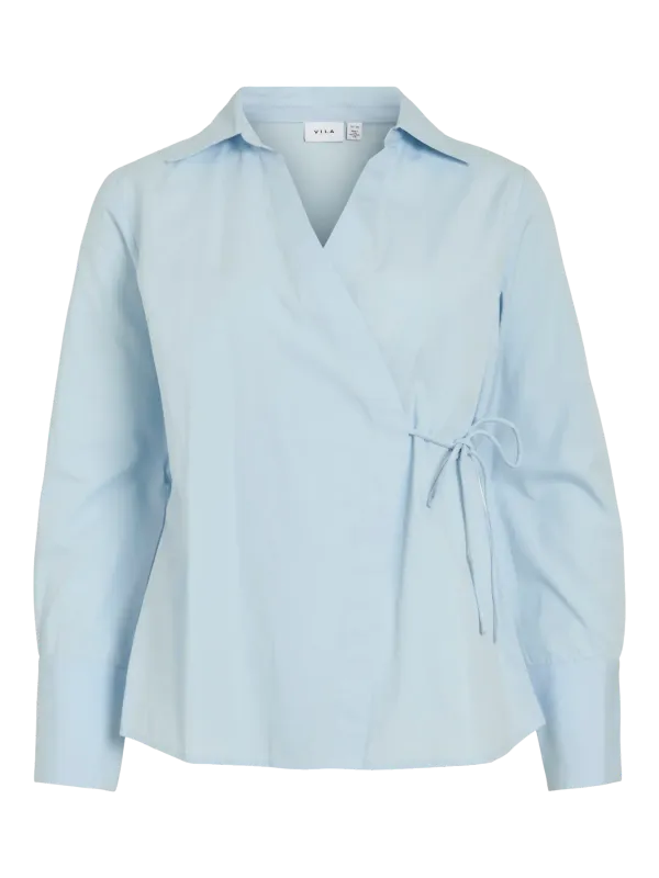 Vila VILUMI V-NECK L/S WRAP TOP/BFS Nantucket Breeze 14115018