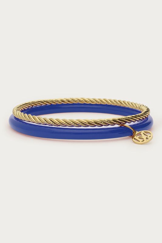 My Jewellery Donkerblauwe dunne bangle set Gold MJ15845