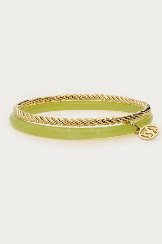 My Jewellery Groene dunne bangle set Gold MJ15847