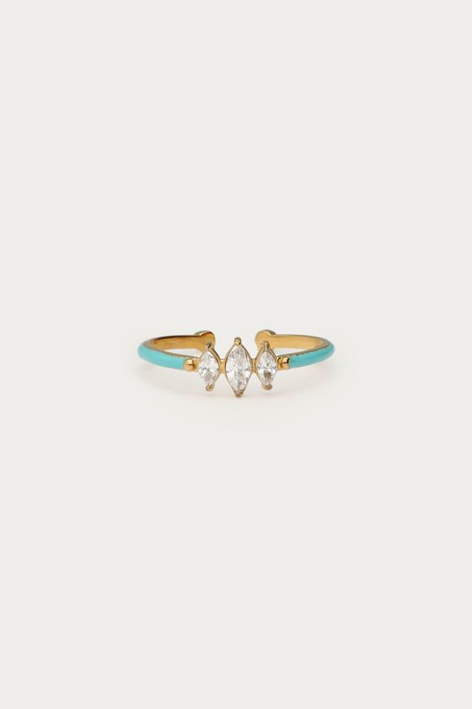 My Jewellery Blauwe minimalistische ring met stras Gold MJ14877