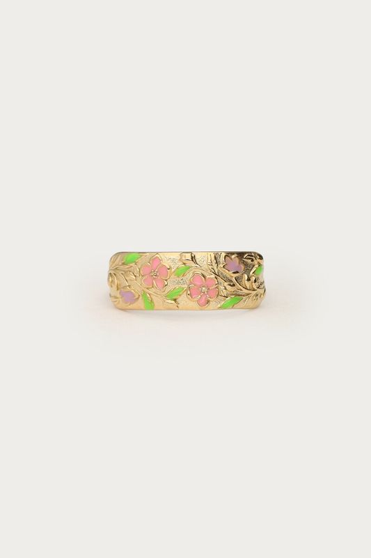 My Jewellery Botanical ring met roze bloemen Gold MJ15471