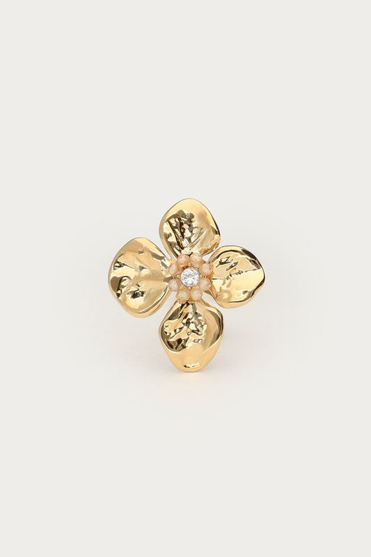 My Jewellery Botanical ring met bloem en beige kralen Gold MJ15464