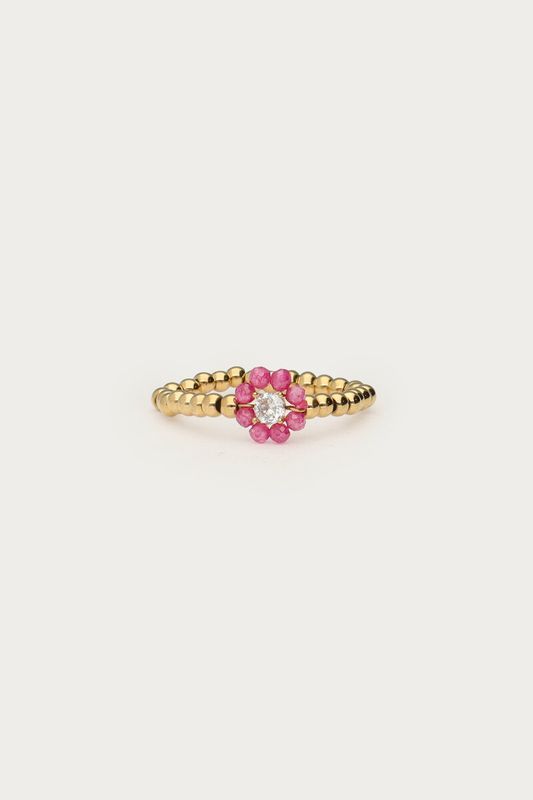 My Jewellery Botanical stretch ring met roze kralen bloem Gold MJ15465