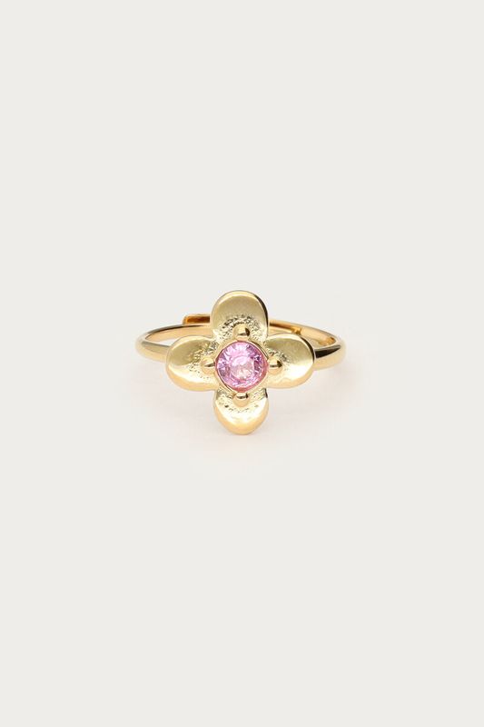 My Jewellery Botanical ring met bloem en roze strass steen Gold MJ15468