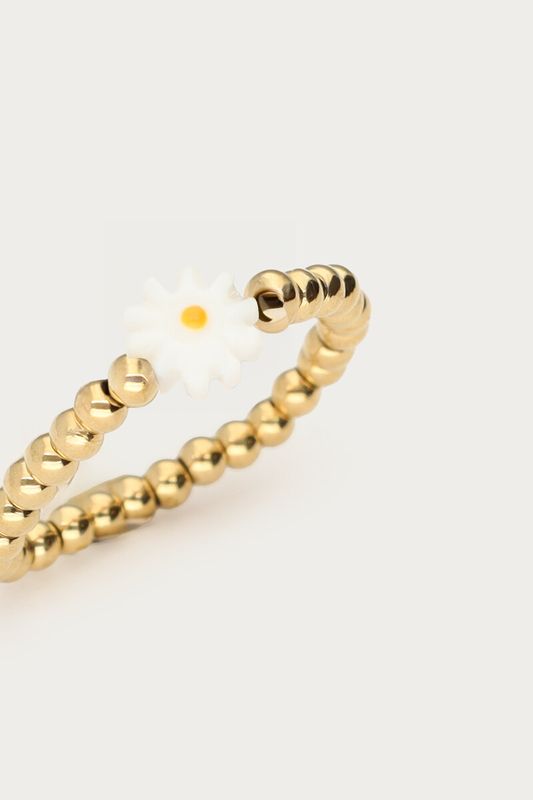 My Jewellery Botanical stretch ring met witte bloem Gold MJ15467