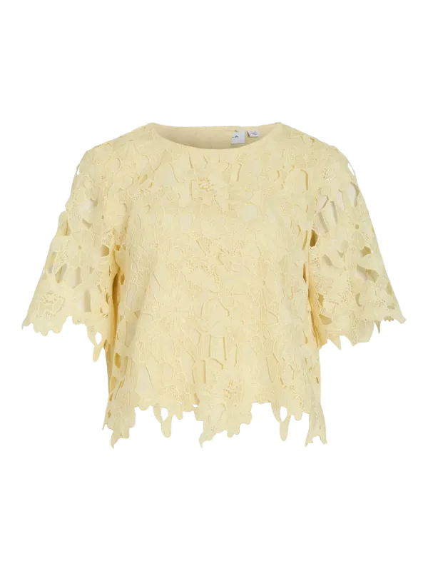 Vila VISIENNA 2/4 LACE TOP/DC Pastel Yellow 14113552