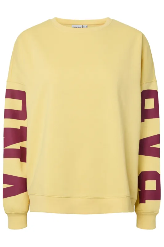 Pieces PCFANY LS O-NECK OVERSIZED SWEAT JR: Lemon Drop/BARCELONA 17164992