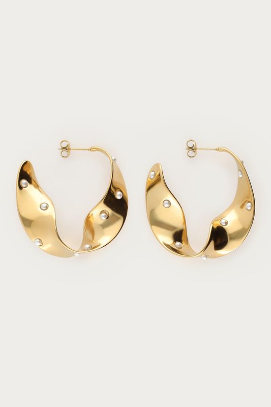 My Jewellery Bold statement oorringen met swirl en Zoetwaterparels Gold MJ15503