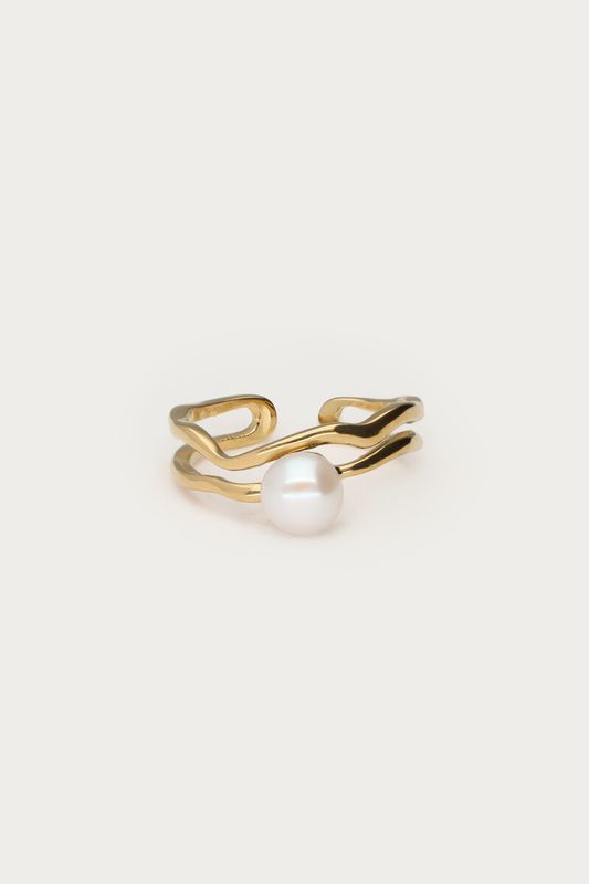My Jewellery Bold ring met wave en zoetwaterparel Gold MJ15497