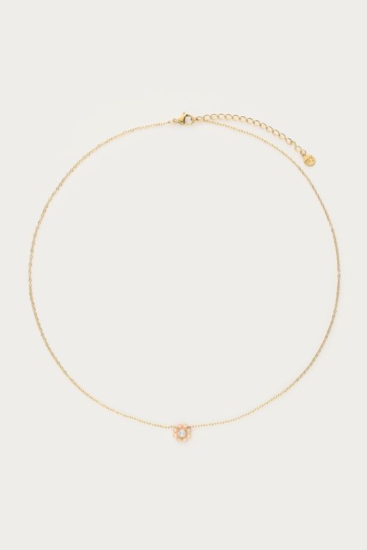 My Jewellery Botanical ketting met kleine beige strass bloem Gold MJ15406