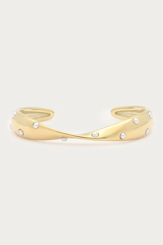 My Jewellery Bold bangle met twist en imitatieparels Gold MJ15365