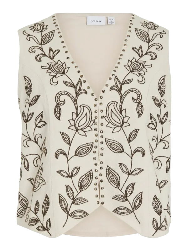 Vila VIJADO SL TIE DETAIL EMB. VEST Birch/SLATE BLACK 14115634